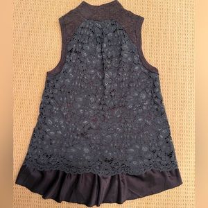 Moth brown and green woven top with lace back